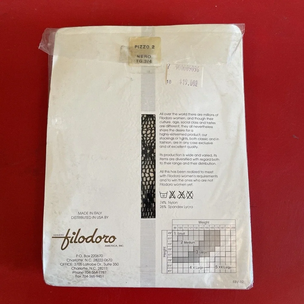 Filodoro‎ Black Fishnet Vintage Size 3/4 Nero Made In Italy Pantyhose